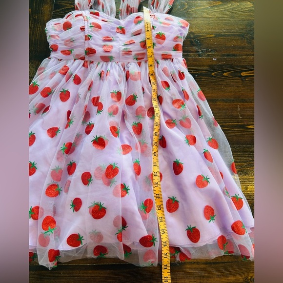 UNIQUE VINTAGE LAVENDER & RED GLITTER STRAWBERRY PRINT BABYDOLL DRESS size large - Picture 7 of 7